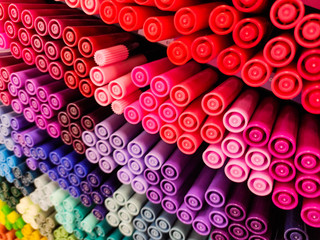 Colored pens. A lot of different colors. Many shades.