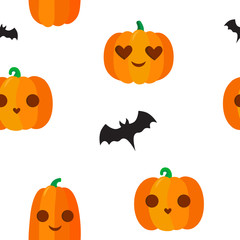 Seamless pattern pumpkin with bat. Halloween element. Drawing for menu, catalog, restaurant, cartoon, game, kitchen. Vector illustration