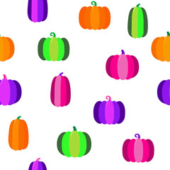 Seamless pattern pumpkin in trend colors. Halloween element. Drawing for menu, catalog, restaurant, cartoon, game, kitchen. Vector illustration