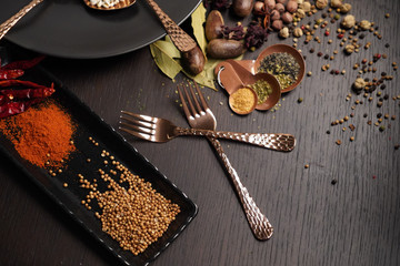 spices herbs seasoning condiment. food ingredient cuisine