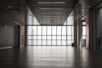 Modern school interior corridor space window perspective