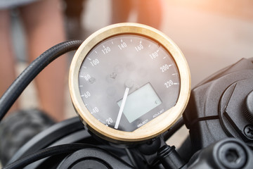 Fototapeta premium Black motorcycle speedometer with chrome ring