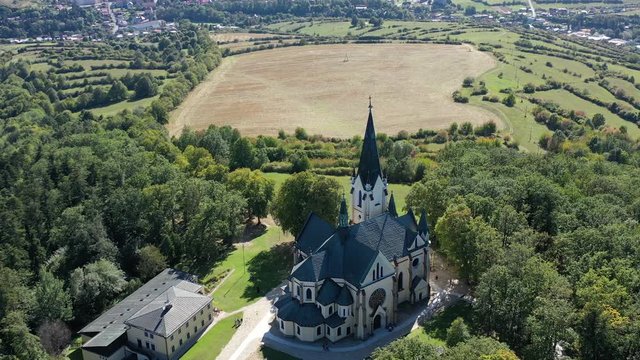 Aerial view of Marianska mountain in Levoca city in Slovakia