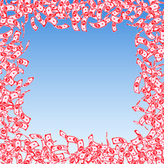 British pound notes falling. Small GBP bills on bl