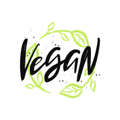 Obraz premium Vegan vector brush lettering inscription. Handwritten quote. Vegan lifestyle.