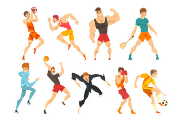 Athletic people doing various kinds of sports, sportsmen characters in uniform with equipment, vector Illustrations on a white background