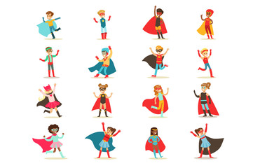 Boys in superhero costume set, cute little super kids vector Illustrations on a white background © topvectors