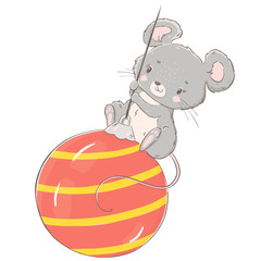 Cute cartoon mouse. Cristmas character. Symbol of new year 2020