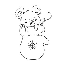 Cute cartoon christmas mouse. Coloring book page for children