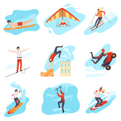 Characters do extreme sports vector illustration isolated on white background.