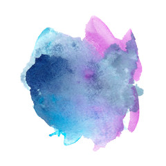 Watercolour splash, great design for any purposes. Color pink, violet, purple, blue. Colorful ink illustration. Art paper design, hand drawn picture