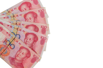 Chinese money isolated on white background.