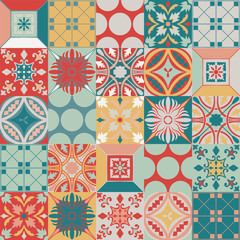 Vector Portuguese Azulejo Tiles Seamless Pattern Background