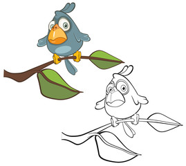 Vector Illustration of a Cute Cartoon Character Blue Bird  for you Design and Computer Game. Coloring Book Outline 