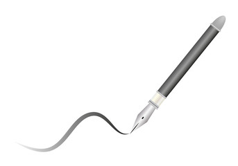 Pluma de metal y plateada dibujando un trazo. 