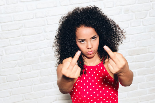 Angry Woman Showing Middle Finger For Fight Argument