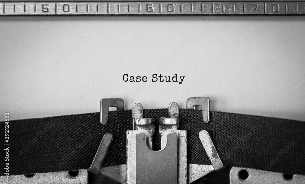 Aufkleber Text Case Study typed on retro typewriter