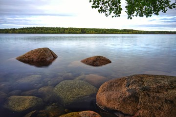 Rocks in the tranquil lake