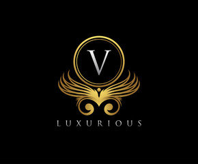 Gold Luxury Boutique V Letter logo