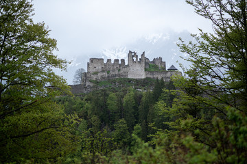 Fototapeta na wymiar Schlossberg Castle in Reutte, on top of hill near highline 179.