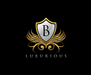Luxury Gold Shield B Letter Logo Icon.