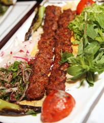 Turkish Kebab (Adana Kebab) on the dinner plate