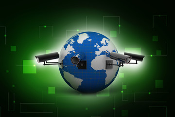 Fototapeta premium 3d rendering Surveillance CCTV Security Camera connected globe 