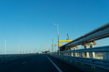 Fototapeta na wymiar Vehicular traffic on the Crimean bridge.