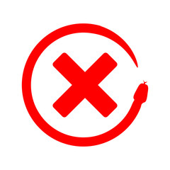 Obraz premium Snake coiled with cross symbol. danger symbol, flat design