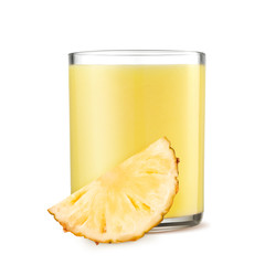 Glass of pineapple juice and slices of pineapple on white background © YB