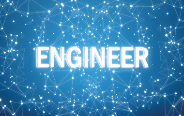 Engineer on digital interface and blue network background