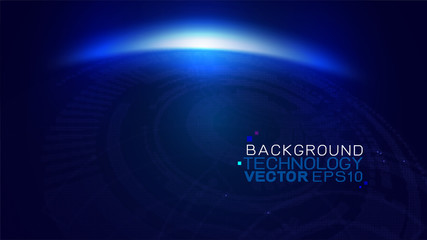 Abstract futuristic technology concept background with circuit halftone and dots texture and motion light on blue. Vector illustration.