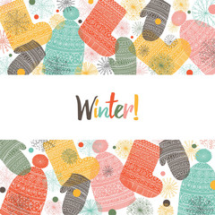 Winter clothes. Vector cute postcard.
