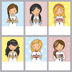 set of 6 first communion girl cards