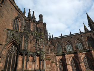 Fototapeta na wymiar close up view of ornate medieval stonework on the historic chester cathedral