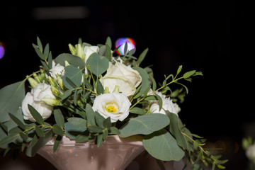 wedding bouquet and decoration at wedding reception