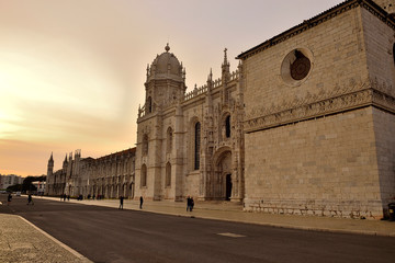Jeronimos Monastery of Bel&eacute;m, Lisbon, Portugal. - February 15, 2019: entrance to the monasteries and street views
