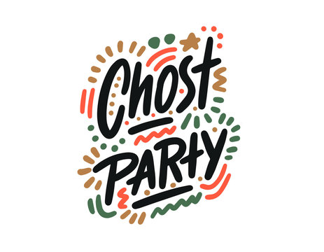 Chost party. Hand drawn vector illustration. Autumn color poster. Good for scrap booking, posters, greeting cards, banners, textiles, gifts, shirts, mugs or other gifts.