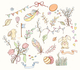 Hand drawn spring elements set