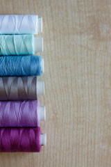 Flat lay. Skeins of thread of different colors