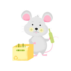 Isolated cute cartoon Mouse with empty bottle