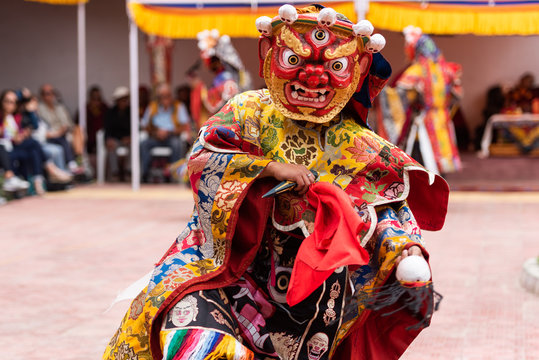 Monk Performing A Ritual Dance In Takthok Monastery, Ladakh