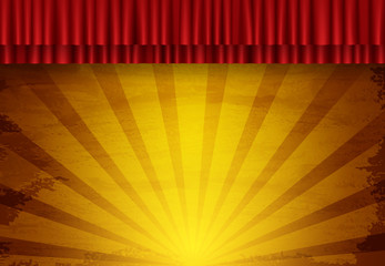 Background with red circus vintage curtain. Design for presentation, concert, show © darkbird