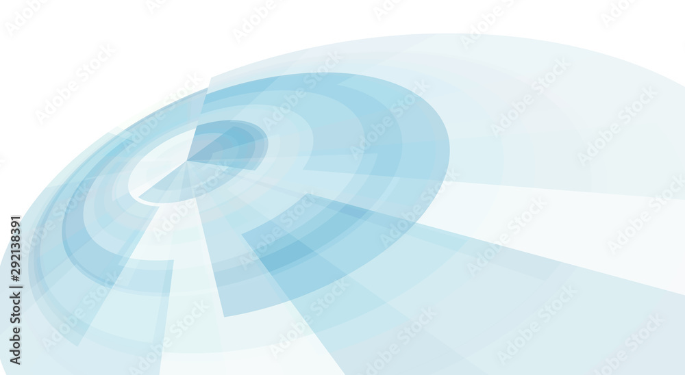 Poster Rotating circles of translucent light blue elements on a white. Tech vector pattern