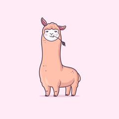 Cute and funny alpaca character vector cartoon illustration