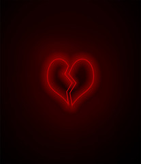 Neon broken heart on black background