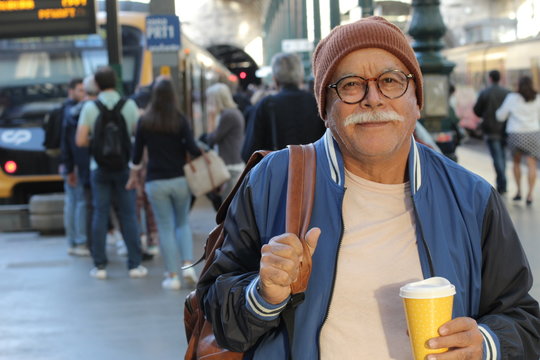 Senior Hispanic Man At Train Station