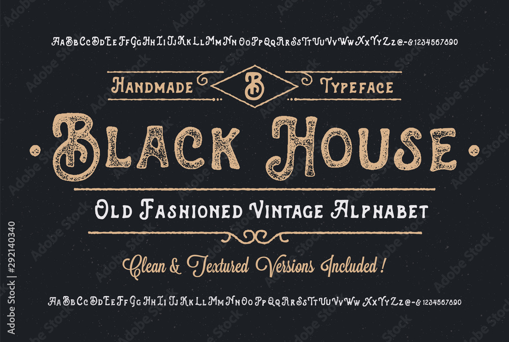 Fototapete handmade modern textured font. retro typeface duo. clean & textured versions included. vector illust