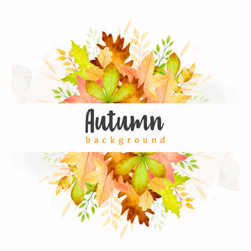autumn floral and leaves frame template