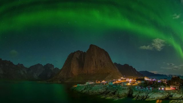 Untitled PrTime lapse of aurora borealis dancing on mountains with fishing village oject 5